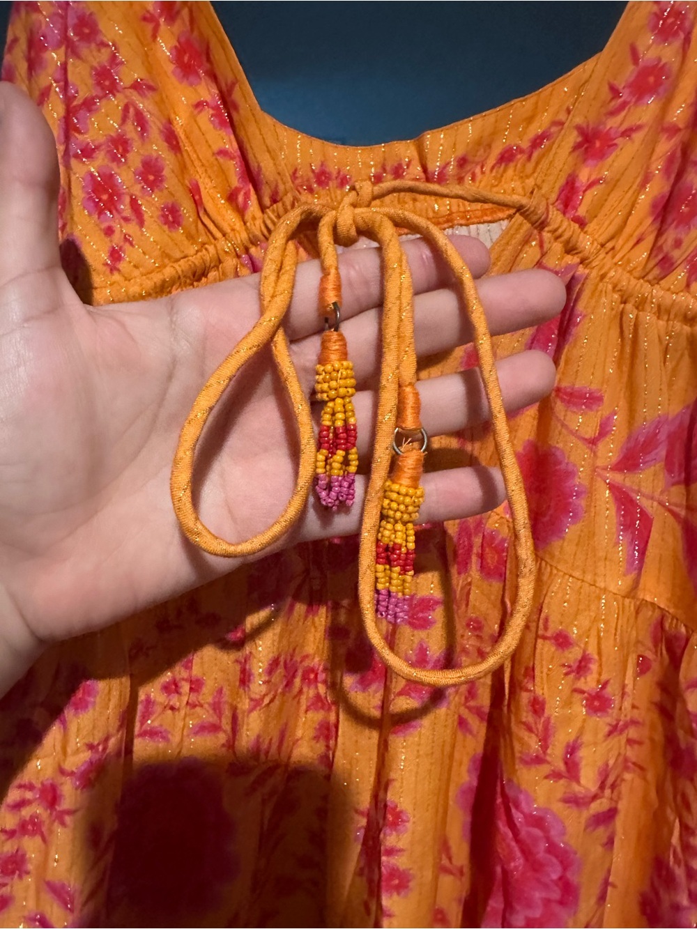 FARM Rio Orange Maxi Dress with Pink Floral Print - Picture 5 of 6